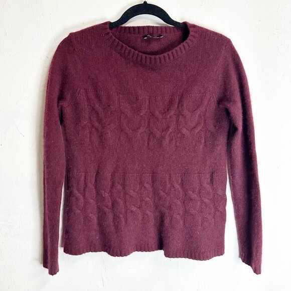 Lafayette 148 New York Maroon Cashmere Cable Knit Sweater Womens Size Medium - Picture 1 of 10
